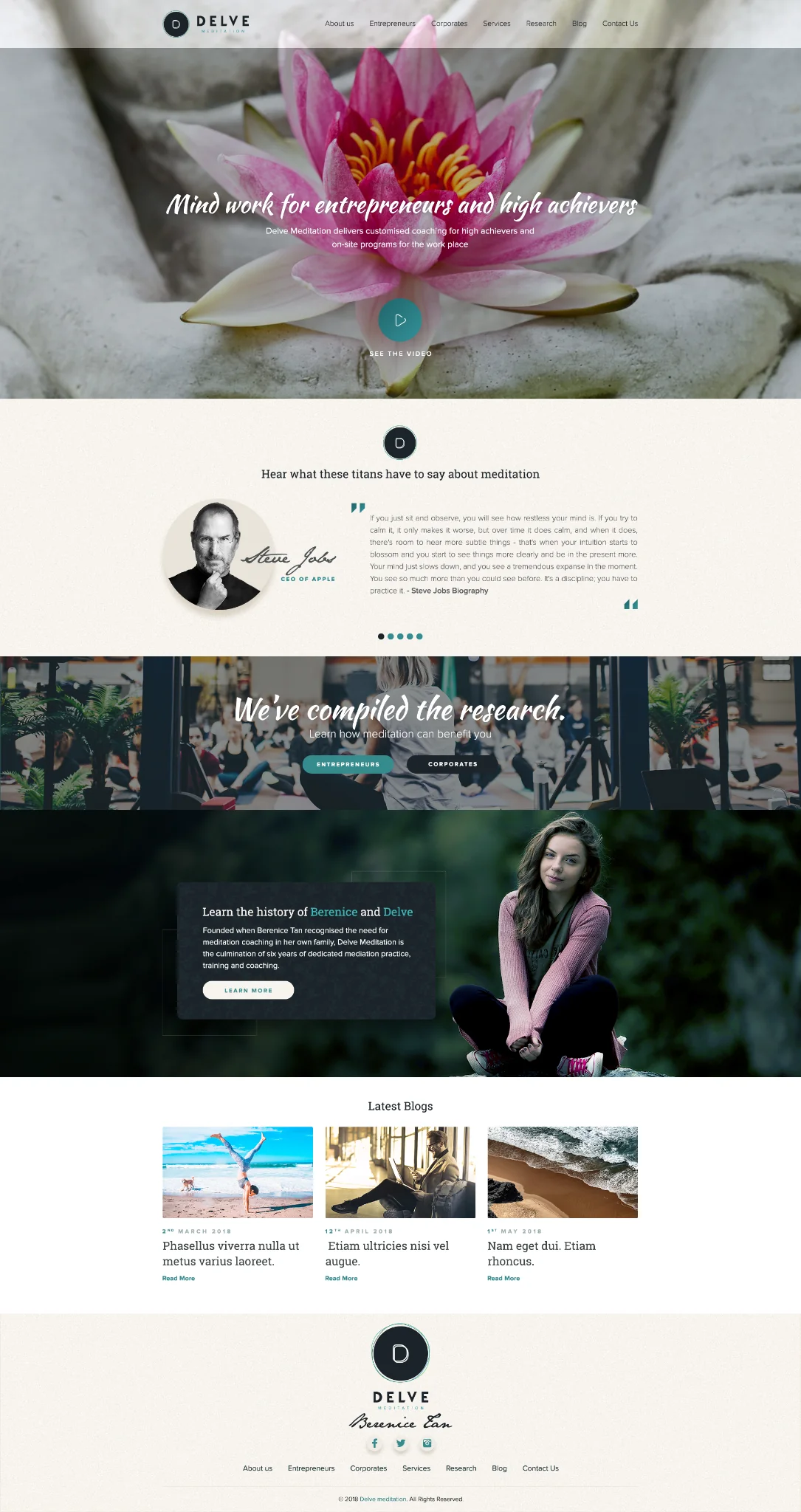 Delve Meditation website design